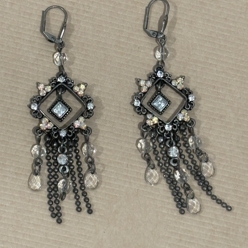 Vintage Dangle Earrings with Clear and Iridescent Crystals